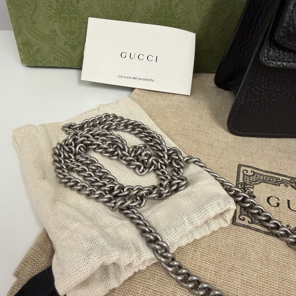 Gucci Leather Dionysus Mini Bag Black Crysals NEW Top Handle Chain Box Dust Bag - Picture 4 of 16